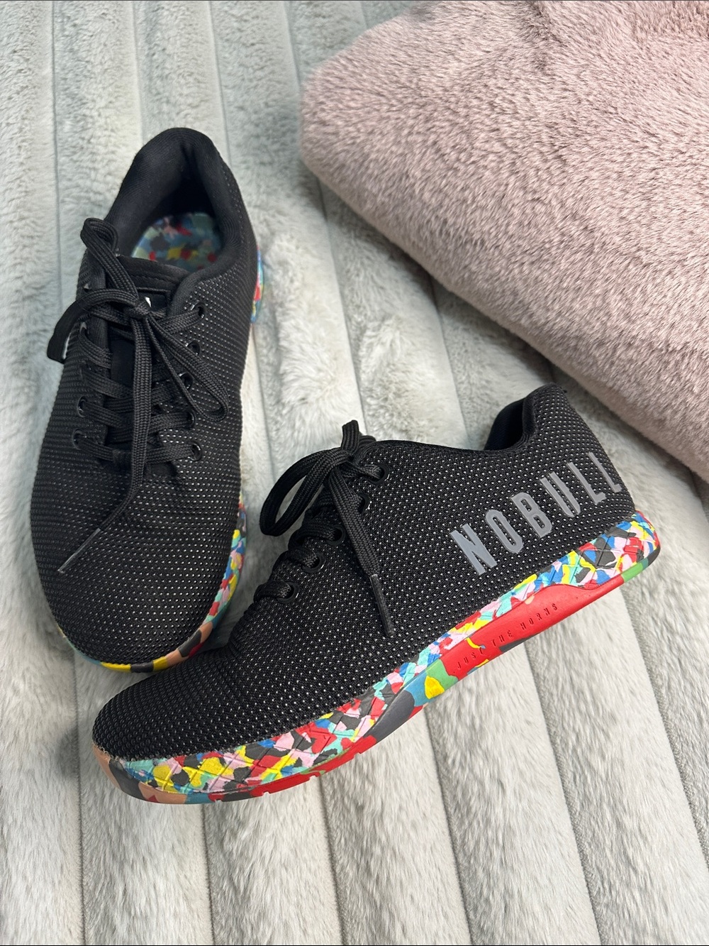 NOBULL Black Knit Trainers with Multicolor Confetti Sole